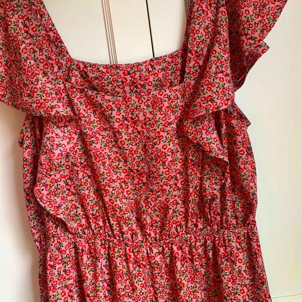 large mauve/red floral midi tea dress